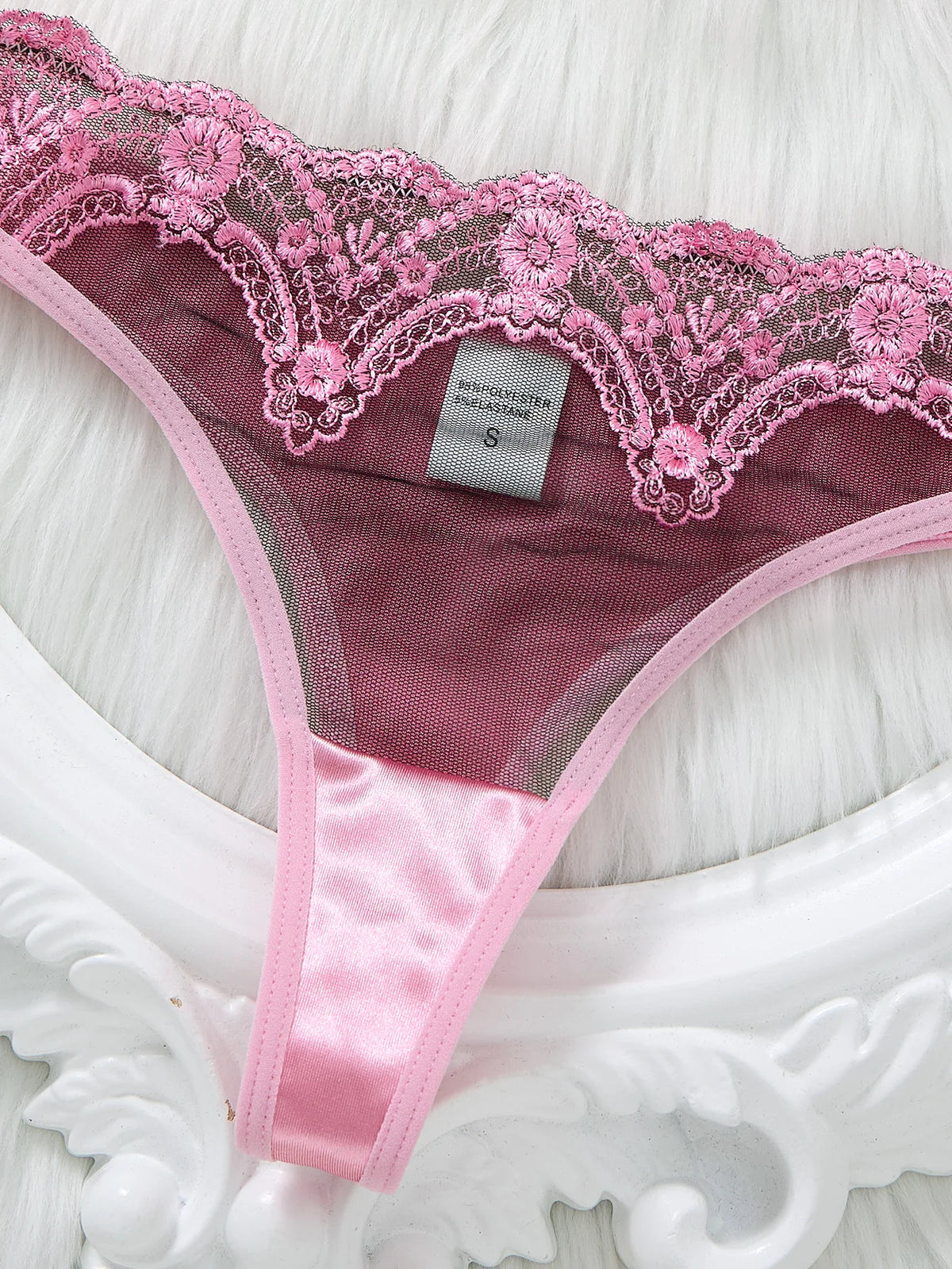 Pink Satin Lace Bra Set