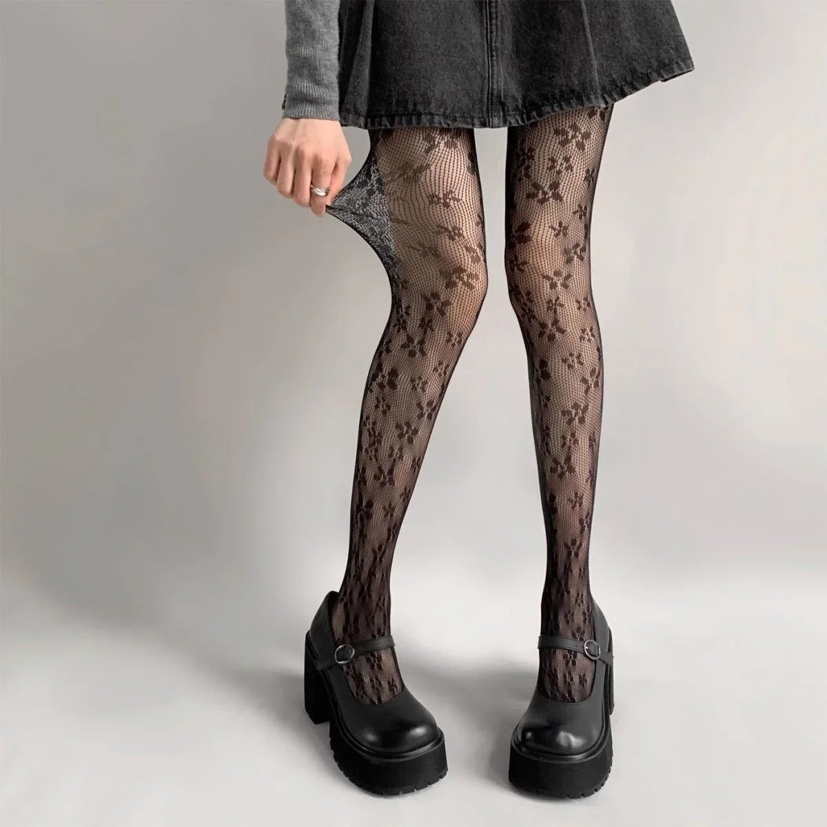 Sakura Floral Fishnet Tights