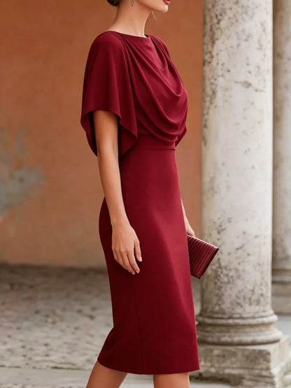Cowl Neck Cape Midi Dress