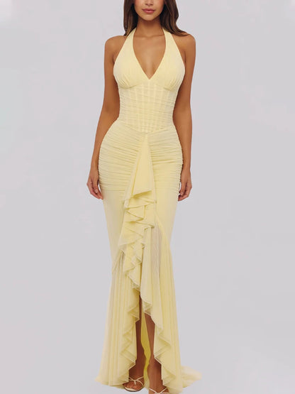 Deep V Halter Maxi Dress