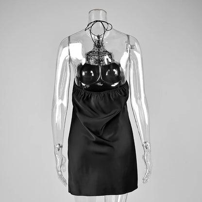 Lace Halter Satin Mini Dress