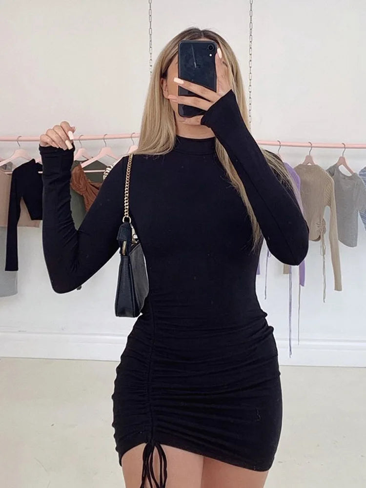 Ruched Turtleneck Bodycon Dress