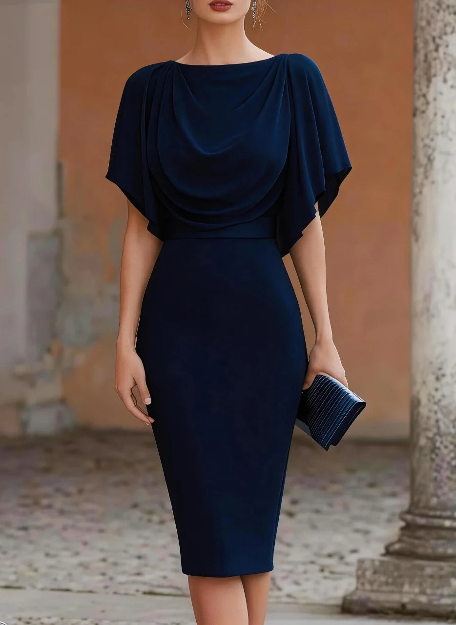 Cowl Neck Cape Midi Dress