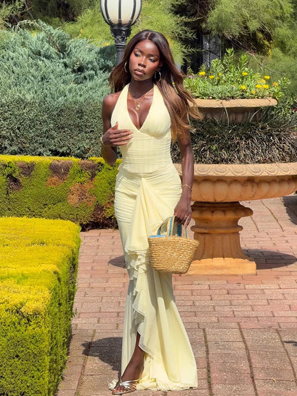 Deep V Halter Maxi Dress