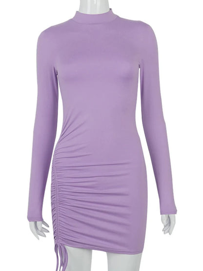 Ruched Turtleneck Bodycon Dress