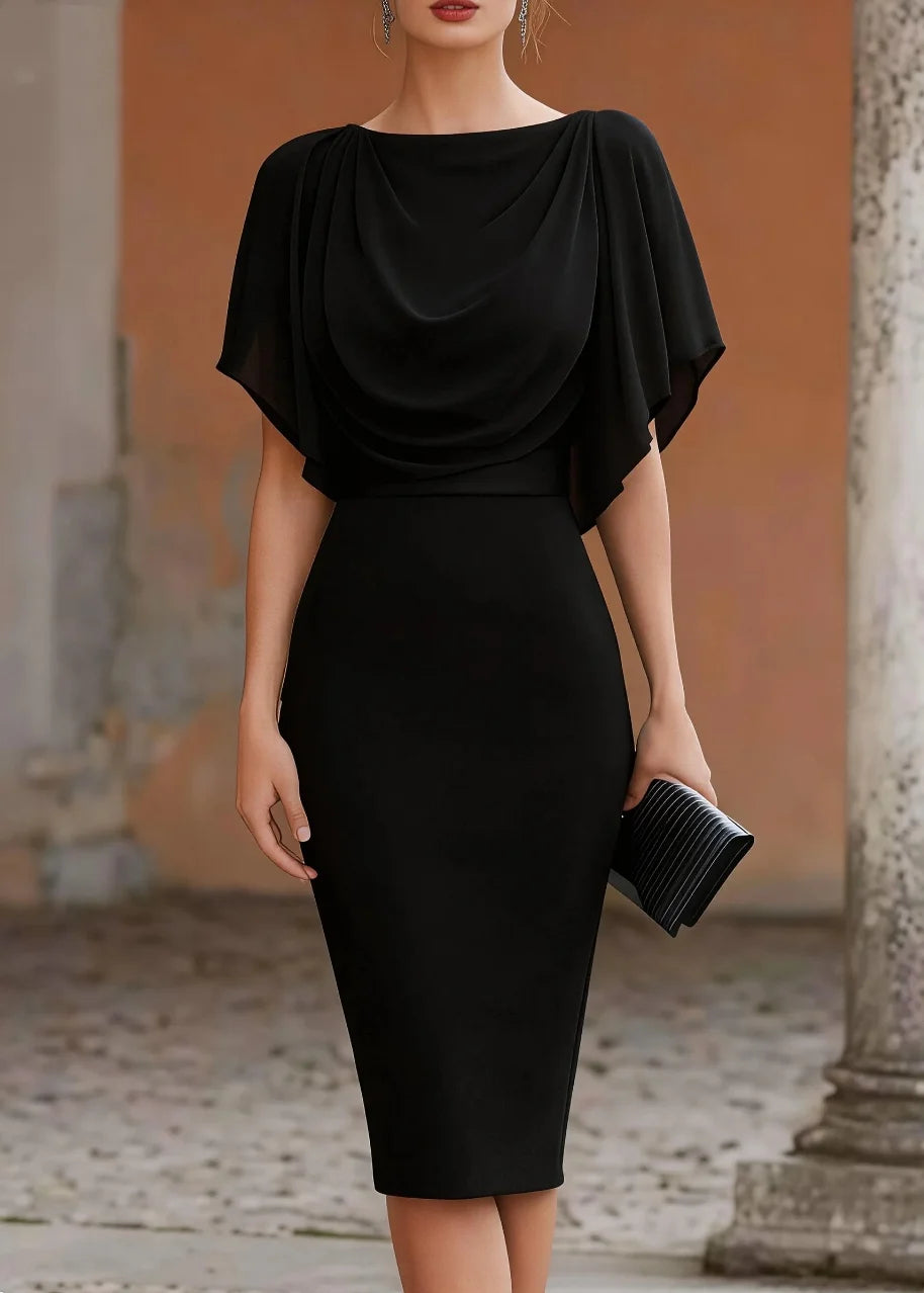 Cowl Neck Cape Midi Dress