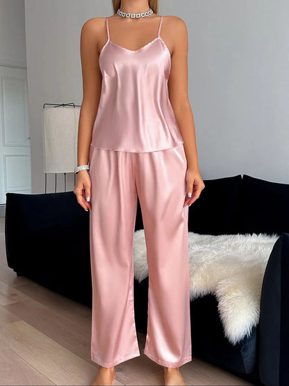 Satin V-Neck Pajama Set