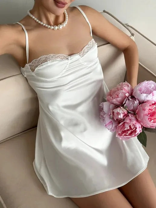 Backless Lace Satin Mini Dress