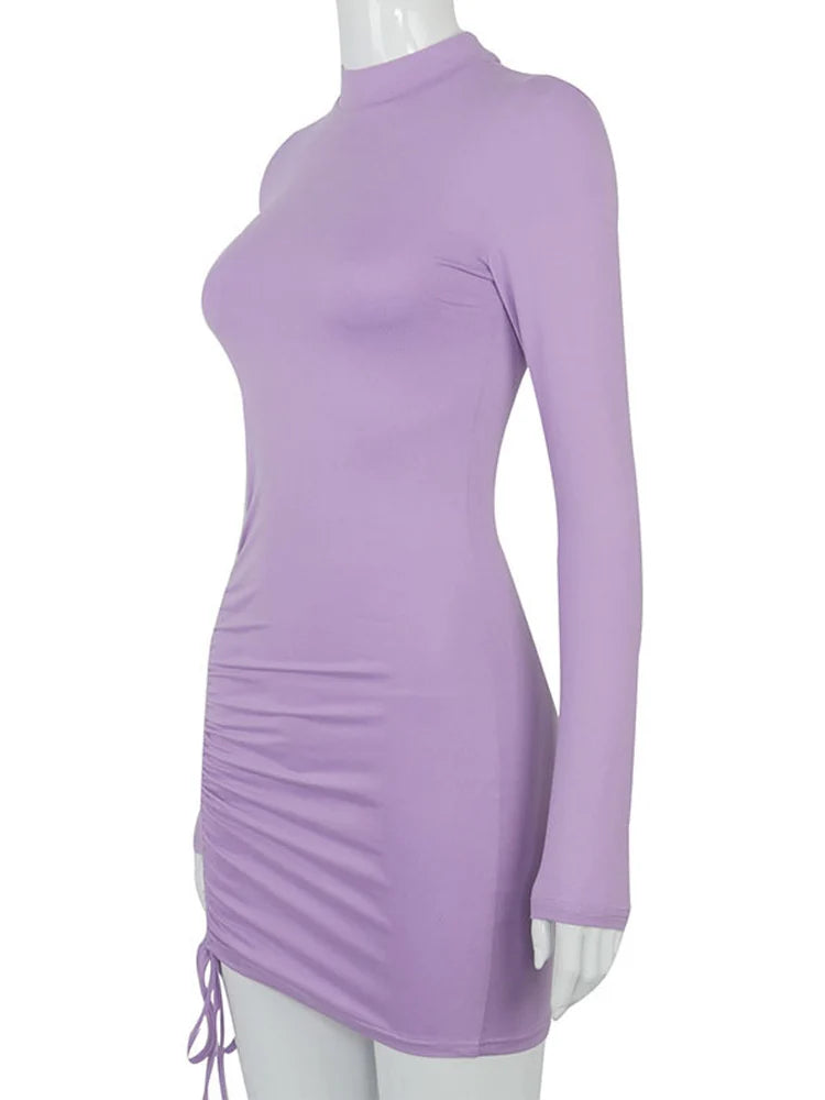 Ruched Turtleneck Bodycon Dress