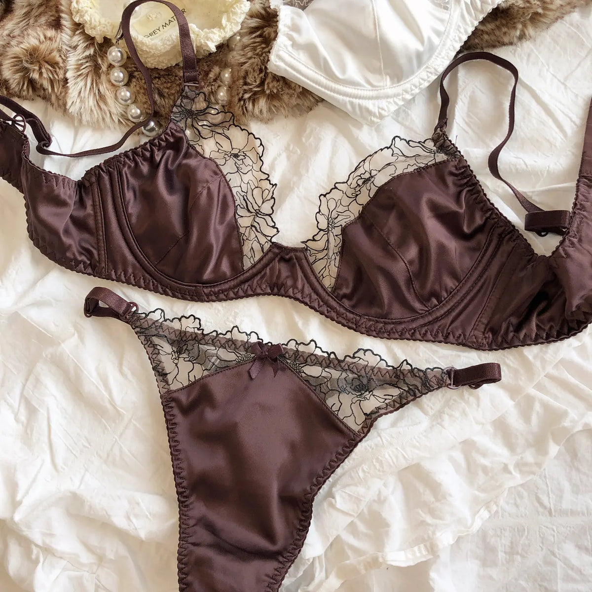 Leopard Lace Satin Lingerie Set