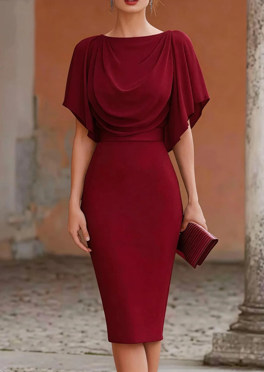Cowl Neck Cape Midi Dress