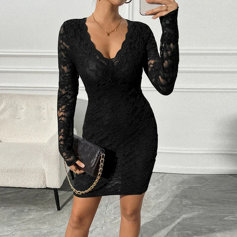 Lace V-Neck Bodycon Mini Dress